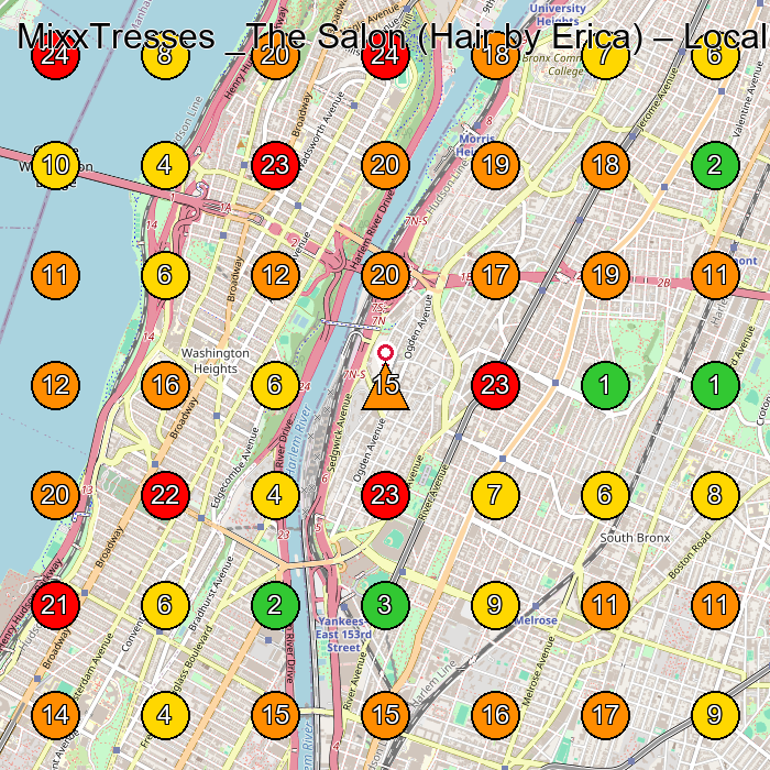 MixxTresses _The Salon (Hair by Erica) Hair Replacement Service GeoGrid ranking map for 2208B Amsterdam Ave New